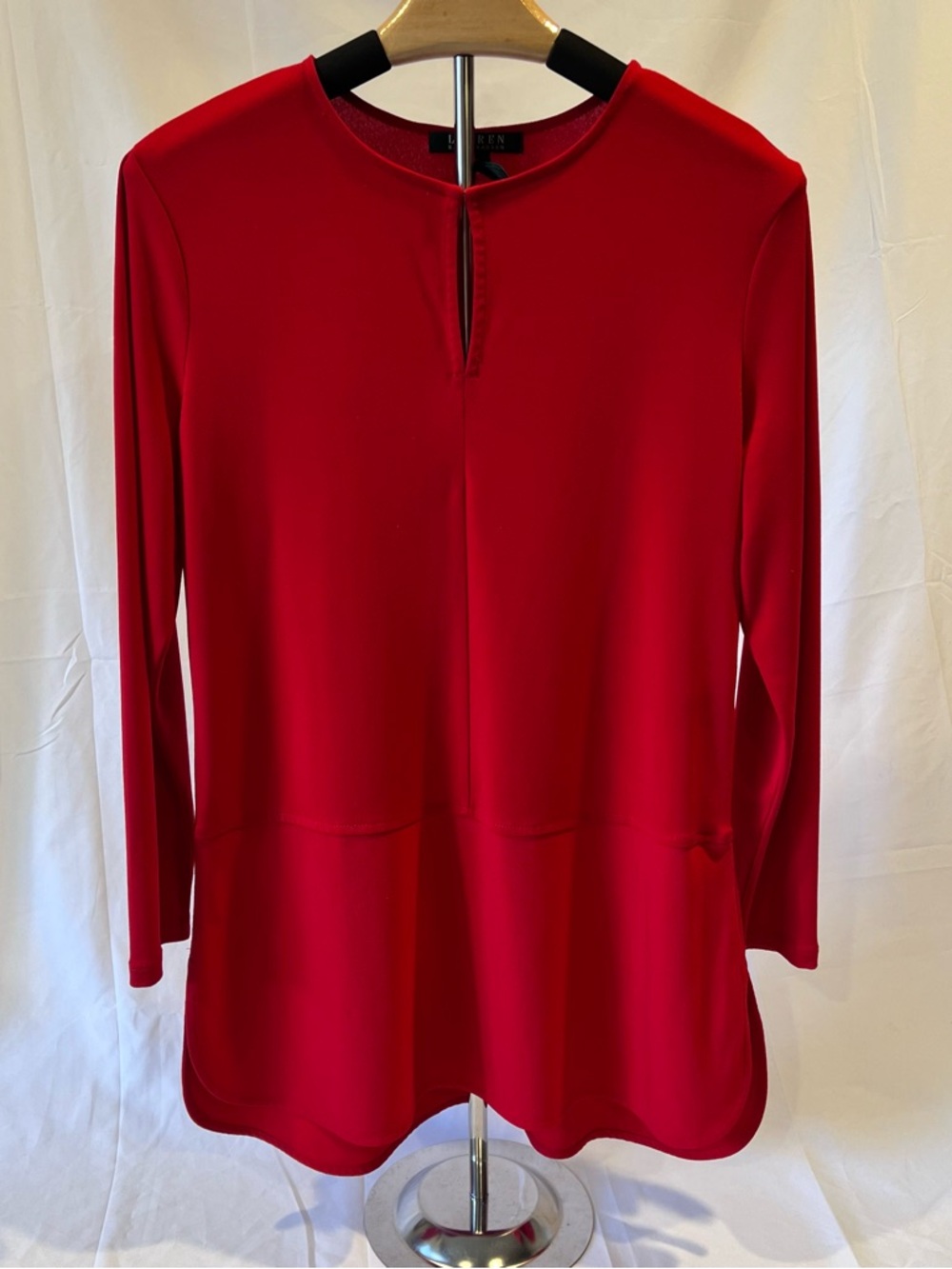 Lauren Ralph Lauren Red Keyhole Tunic Blouse Small Long Sleeve Office Classic